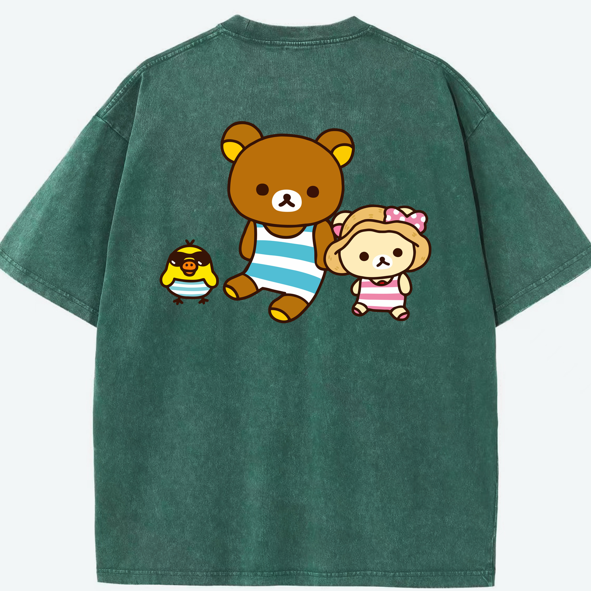 （画像用） リラックマ リラックマ キイロイトリ Rilakkuma Korilakkuma Kiiroitori 綿100% ヴィンテージ風 半袖Tシャツ（背面プリント）